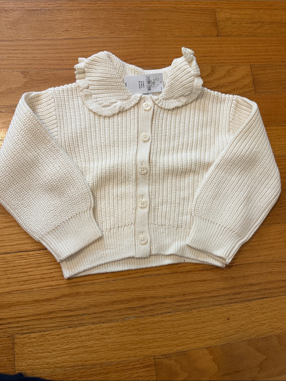 GAP Cream Ruffle-Collar Knit Cardigan